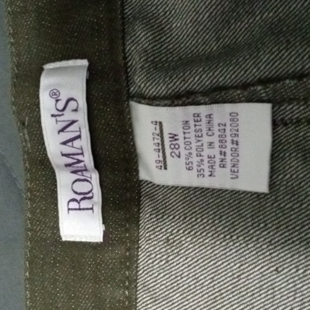 Roaman's Army Green Long Modest Denim Skirt Side Elastic on Waist No Slits 28 W - Picture 3 of 12
